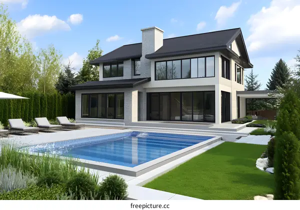 Modern House with Swimming Pool and Backyard Design