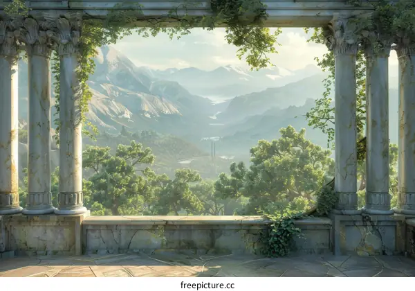 Breathtaking Ruins of an Ancient Greek Temple Overlooking Mountains