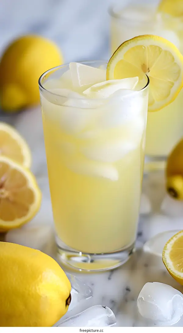 Refreshing Summer Lemonade with Lemon Slices and Ice Cubes