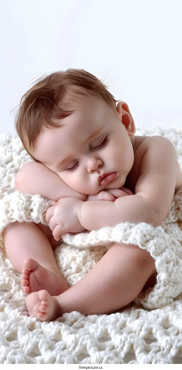 Sleeping Baby Wrapped in a White Blanket