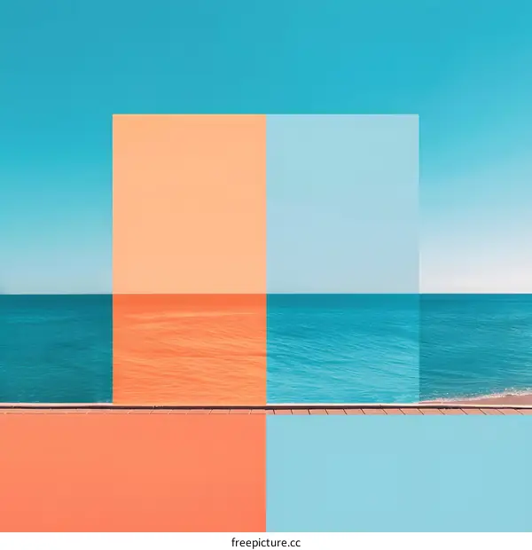 Abstract Geometric Sea Landscape With Blue And Orange Color Palette