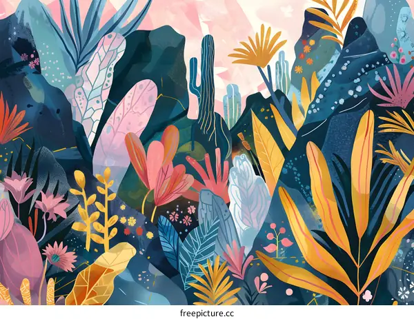 Abstract Colorful Illustration of Plants