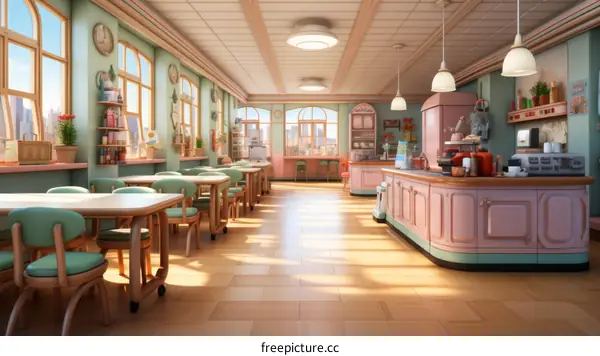 Retro 50s Diner Interior With Pink and Green