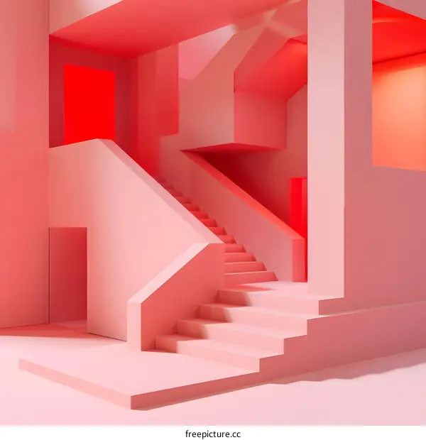 Abstract Pink Stairway Architecture 3D Illustration