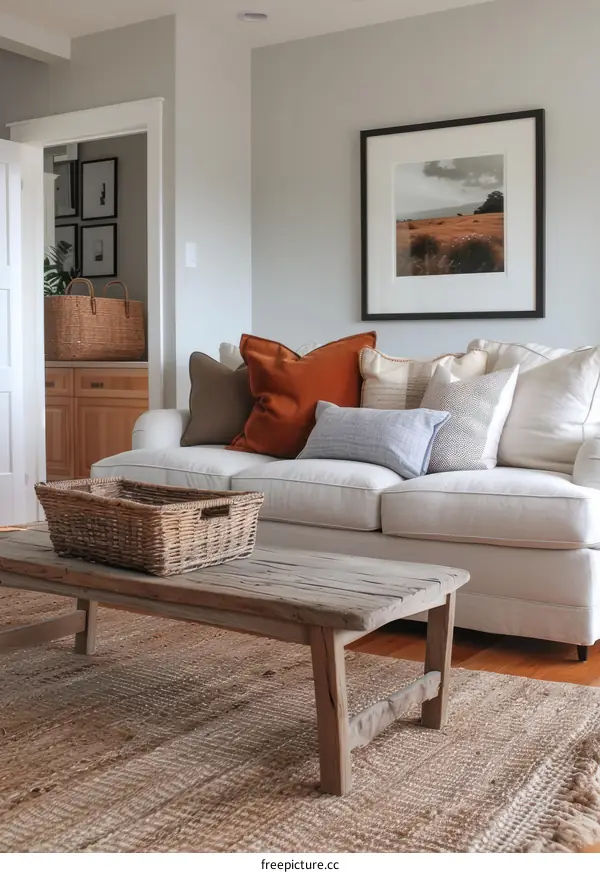Cozy Farmhouse Living Room with Neutral Colors