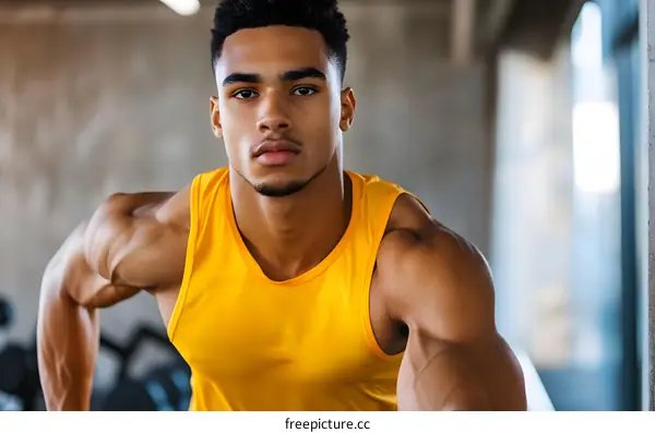 Muscular African American Man in Yellow Tank Top
