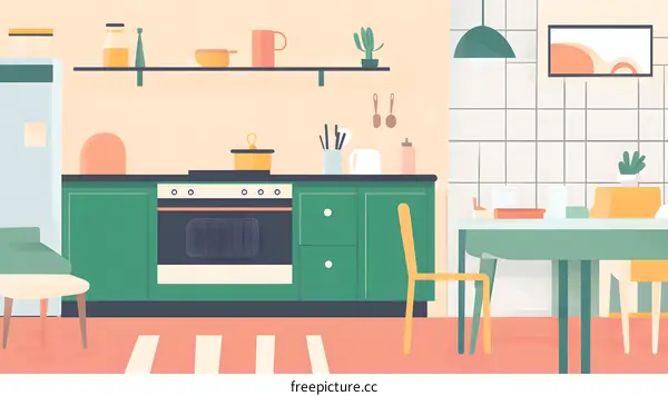 Modern Green Kitchen Interior Design Illustration