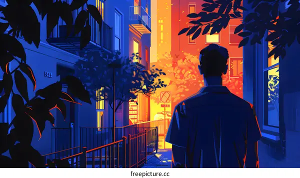 Silhouette of Man Walking in a City Alley at Dusk