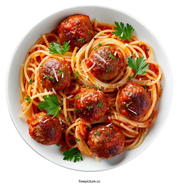 [Transparent Background PNG]Spaghetti with tomato sauce and meatballs