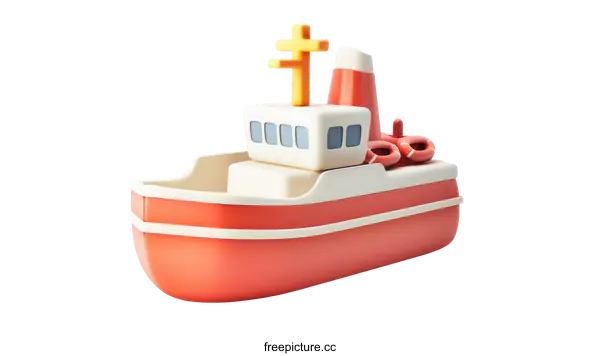 [Transparent Background PNG]Adorable Red Plastic Toy Sailboat Isolated on White