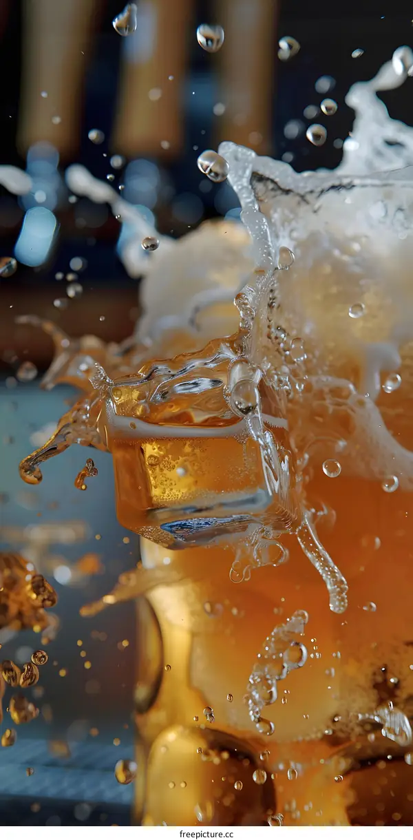 Close Up of Beer Splashing In Glass