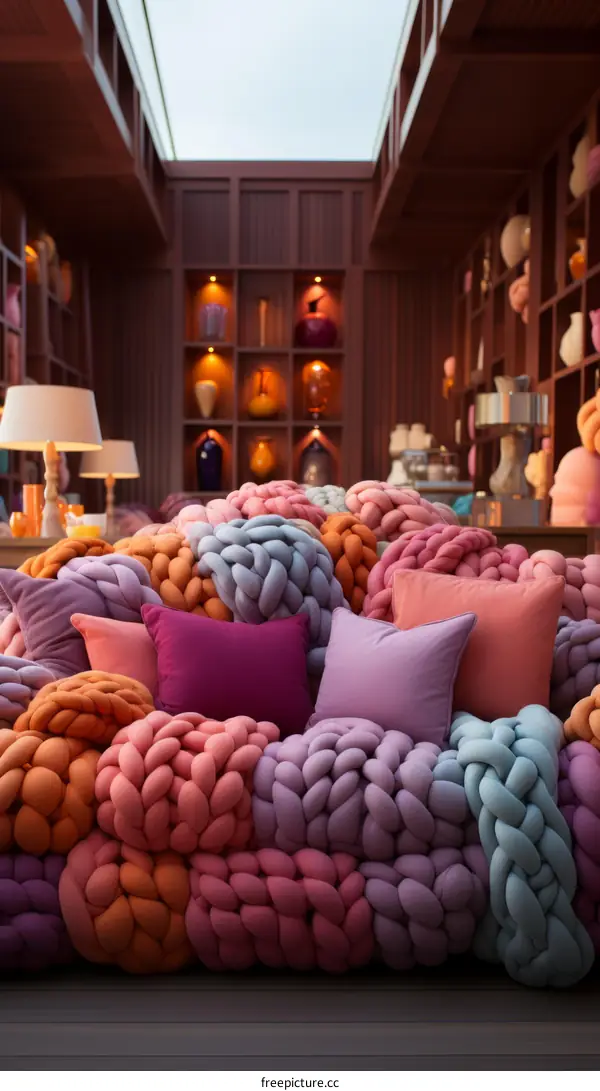 Pink and Purple Crocheted Blanket with Skylight