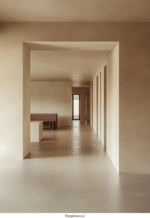 Minimalist Interior Design with Concrete Flooring and Sunlight