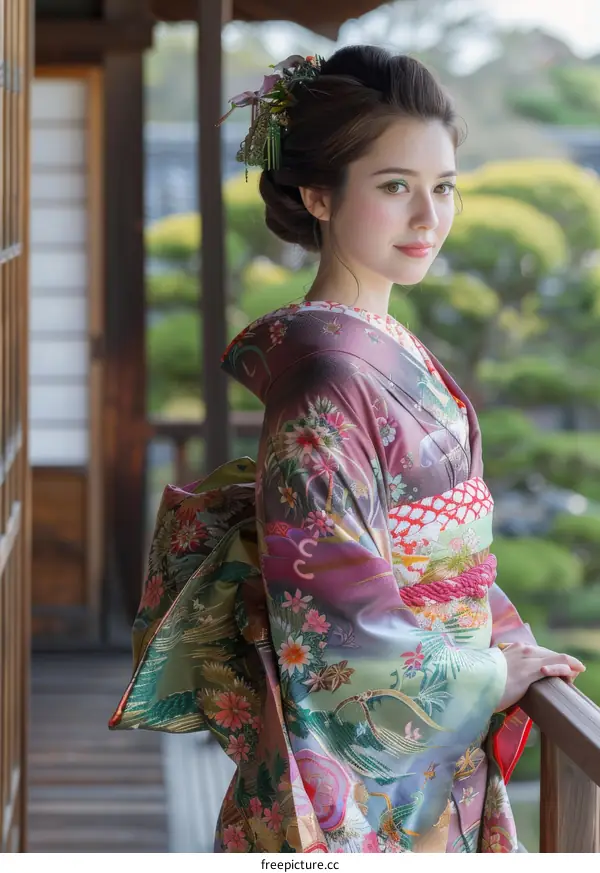 Portrait of a Japanese woman in traditional kimono
