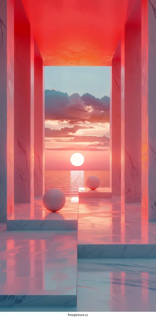 Pink Surreal Sunset Over the Ocean