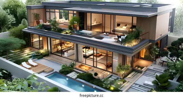 Modern luxury villa with pool and garden