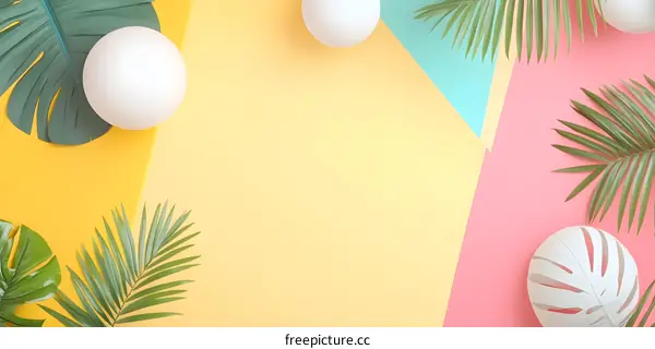 Tropical Leaf and White Ball Pattern on Colored Background
