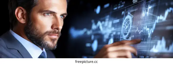 Businessman Interacting with Futuristic Data Visualization