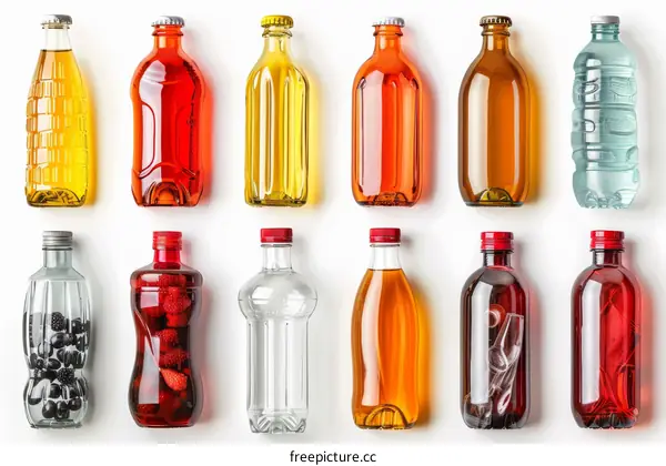 Bottles of various colors and sizes