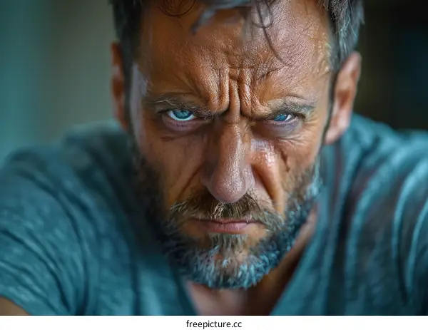 Closeup Portrait of a Serious Caucasian Man