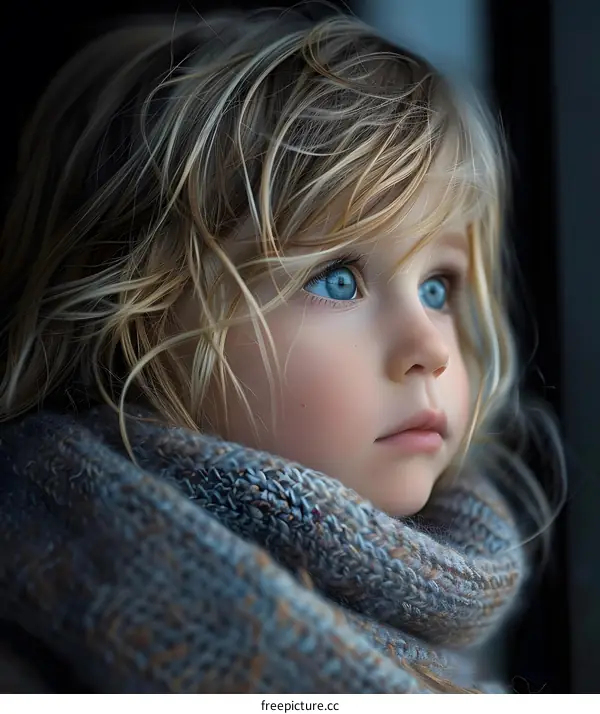 Portrait of a young girl with blonde hair and blue eyes