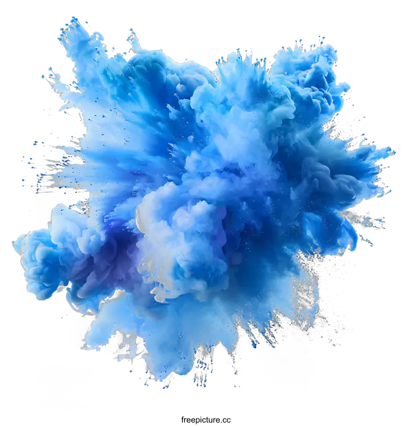 [Transparent Background PNG]Blue Ink Explosion on White Background