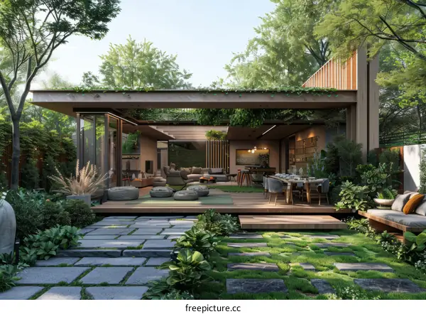 Zen Courtyard House with Nature Elements