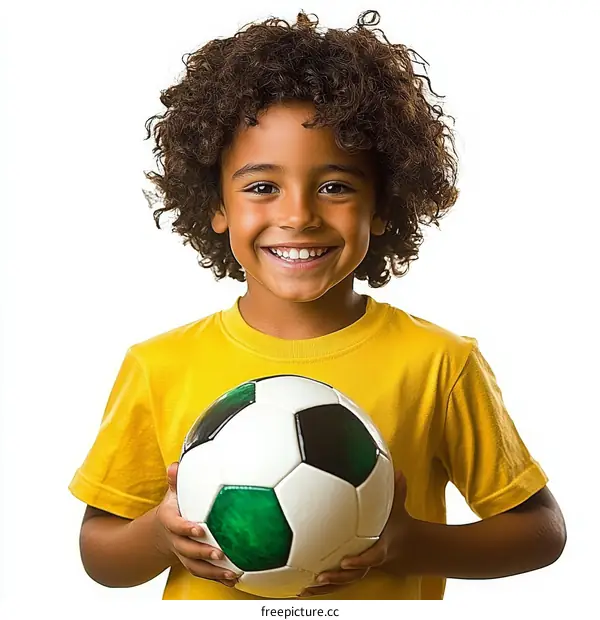 Smiling Child Holding Soccer Ball Portrait
