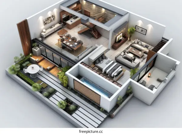 Modern Duplex Apartment Interior Design Rendering