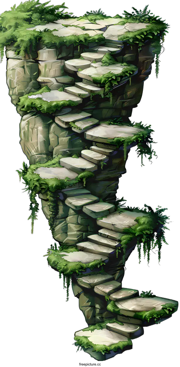 [Transparent Background PNG]Stone Stairway Leading To A Clifftop Platform