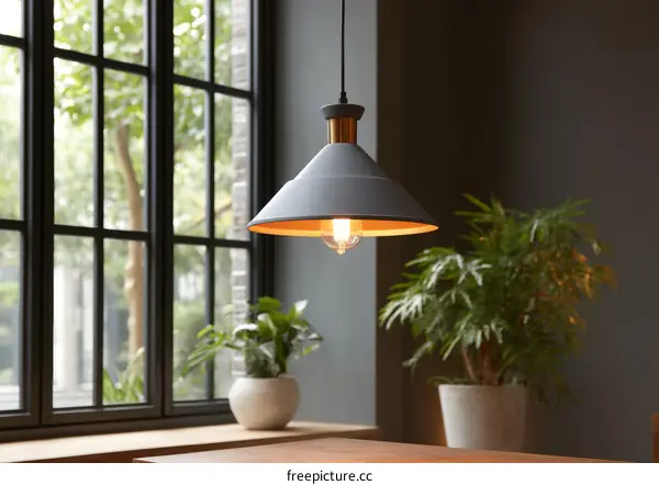 Modern Grey Pendant Lamp by Window