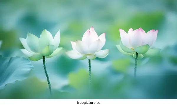 Peaceful Lotus Blossoms in a Serene Water Garden