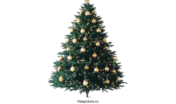 [Transparent Background PNG]Christmas Tree with Golden Ornaments on White Background