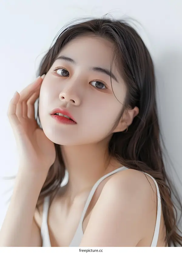 Portrait of a Beautiful Young Asian Woman with Long Dark Hair