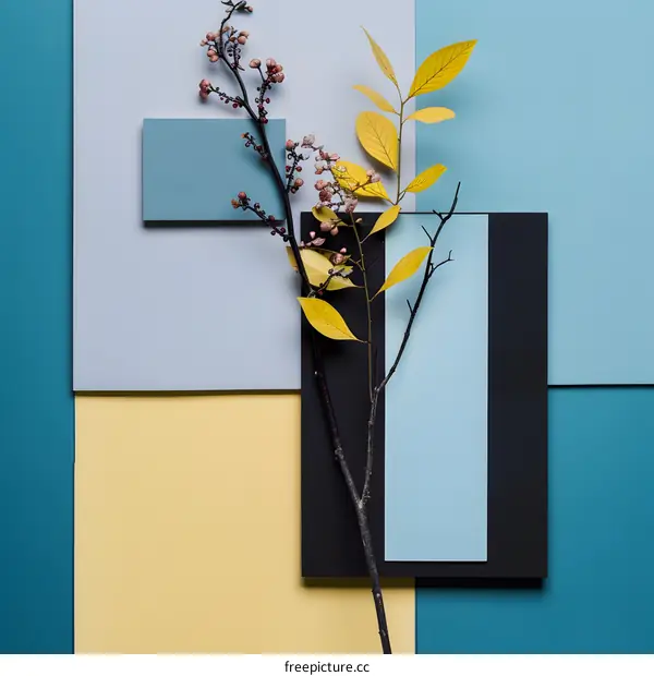 Abstract Still Life with Yellow Leaves and Branches