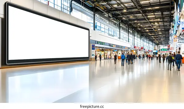 Blank Billboard in Busy Airport Terminal