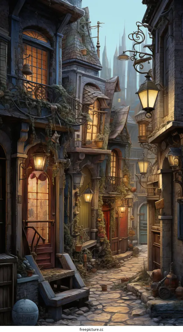 A Medieval City Street at Night