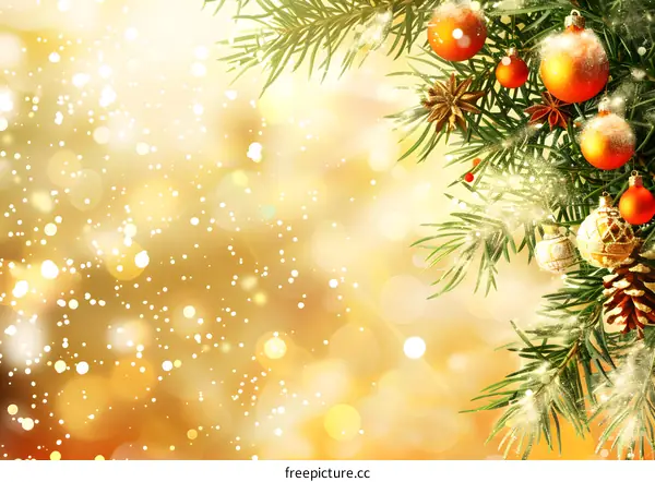 Christmas tree branch decorated with Christmas decorations