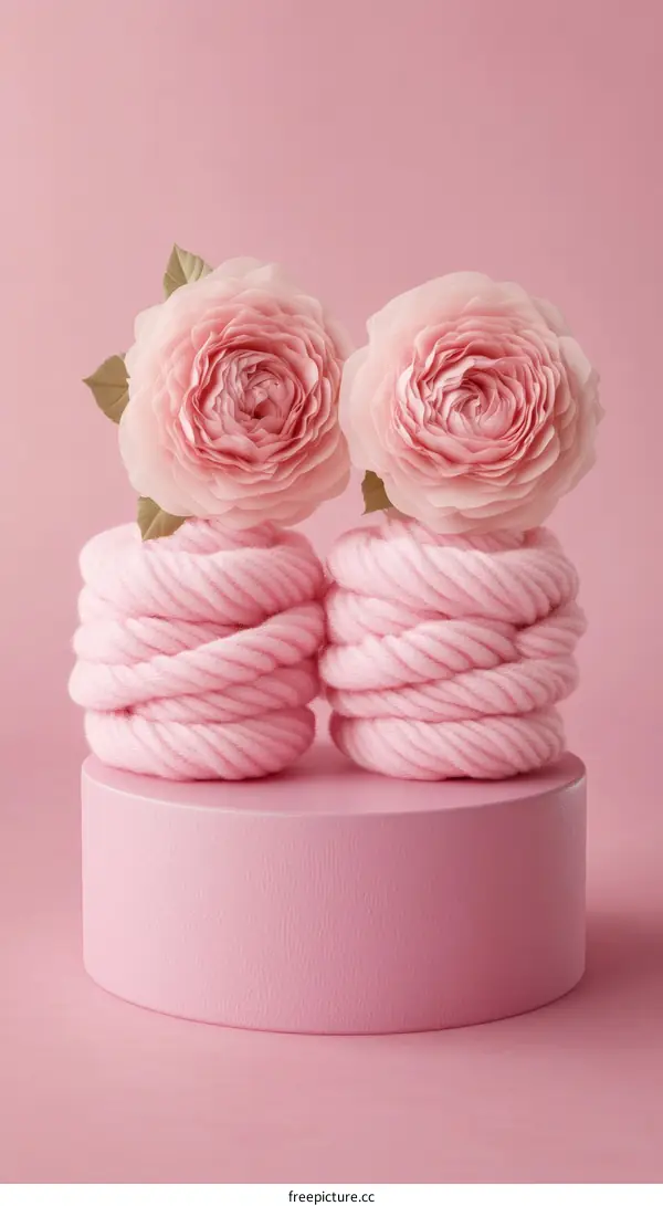 Pink Roses and Yarn on a Pink Pedestal