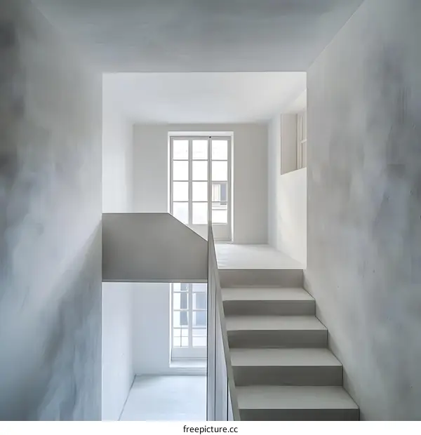 Modern Minimalist Interior Design White Stairs and Window