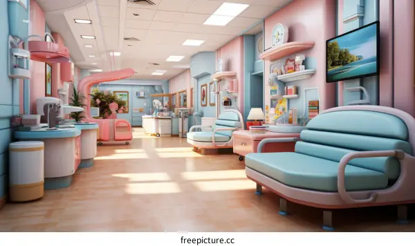 An illustration of a modern hospital interior