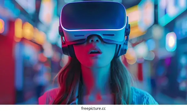 A woman wearing a virtual reality headset