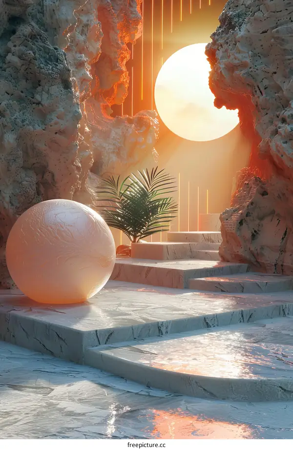 Abstract Stone Staircase Sunset Scene