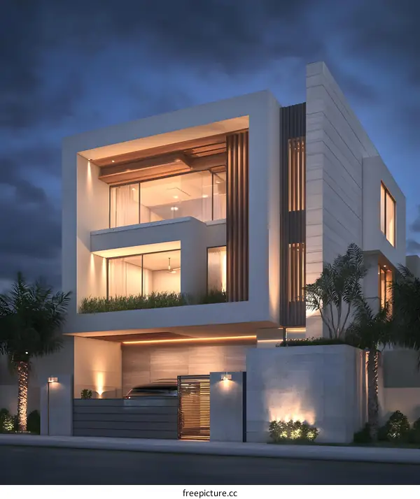 Modern Minimalist Home Design With Illuminated Facade