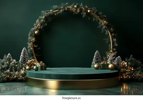 Christmas Display Podium with Green Decor