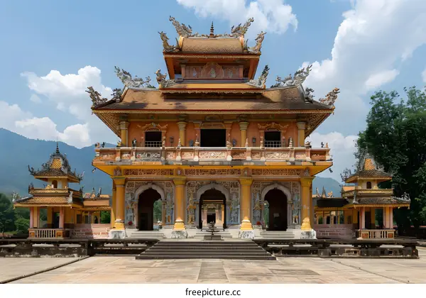 The colorful and ornate Chua Ba temple in Vietnam