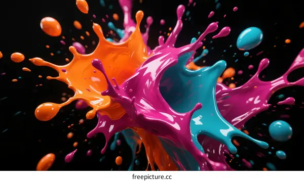 Vibrant Splashes of Colorful Paint in Dynamic Motion
