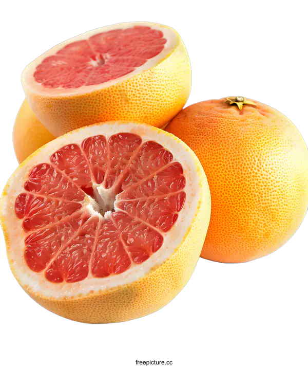 [Transparent Background PNG]Fresh Ripe Grapefruit Halves on White Background