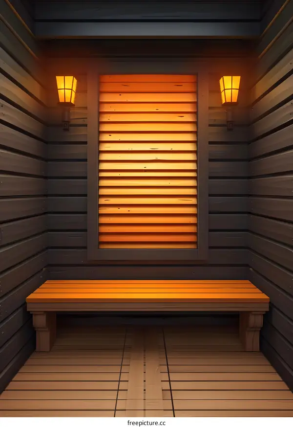 Wooden Interior with Bench and Lamp