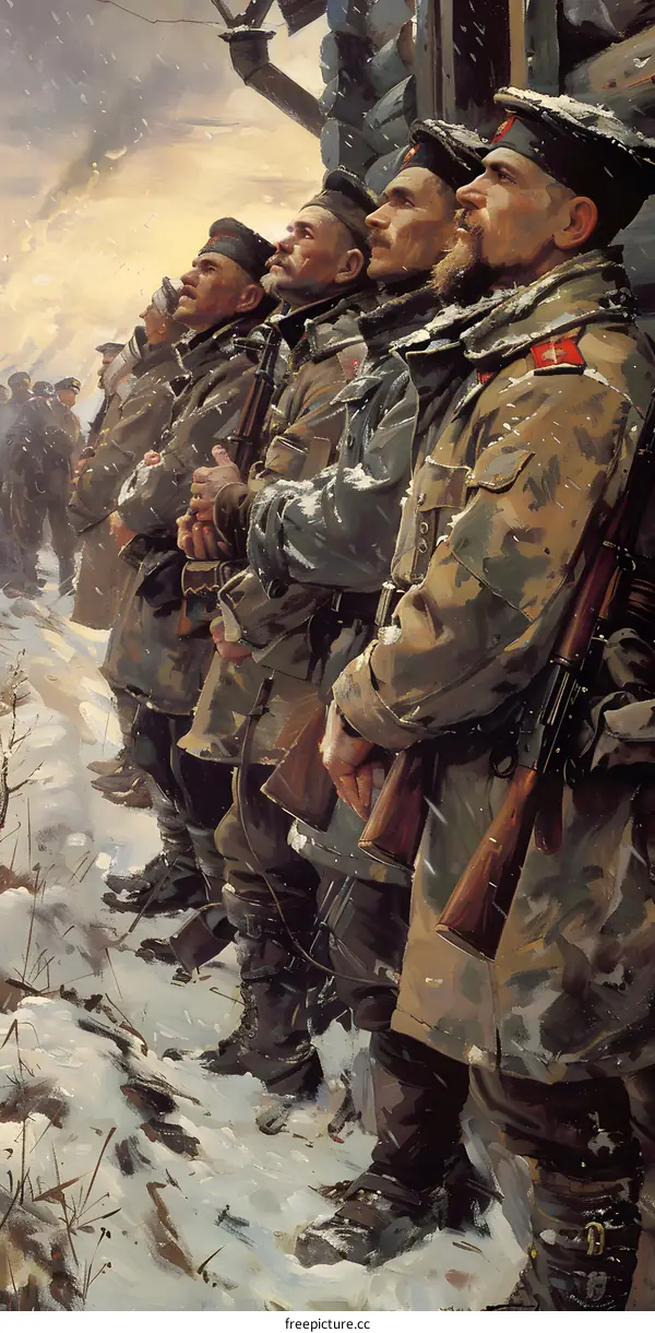 A group of soldiers standing in the snow